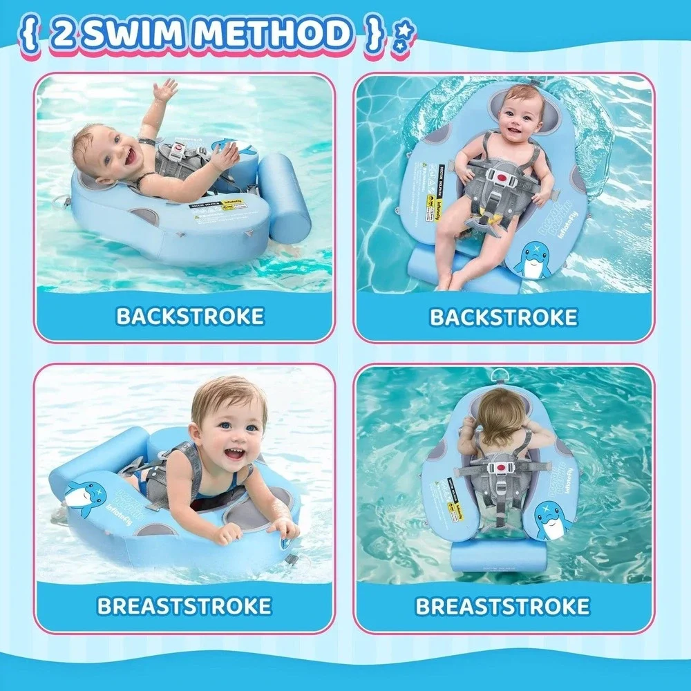 Doctor Dolphin Baby Swimming Ring Air-Free w/ Canopy & Safety Harness 3–24M NEW